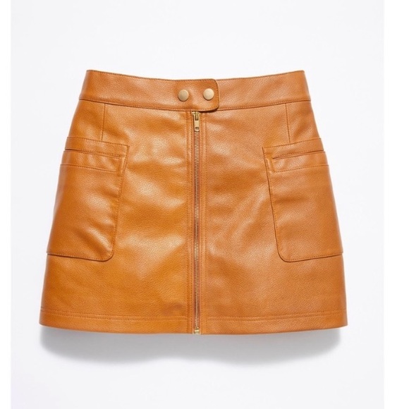 Free People Cognac Vegan Leather Zipper Front Mini Skirt 2 - Picture 5 of 11